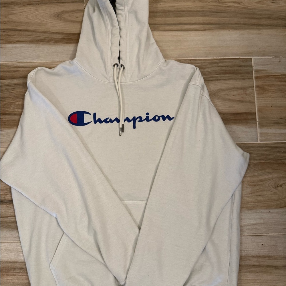 Champion White‎ Hoodie with Blue Logo